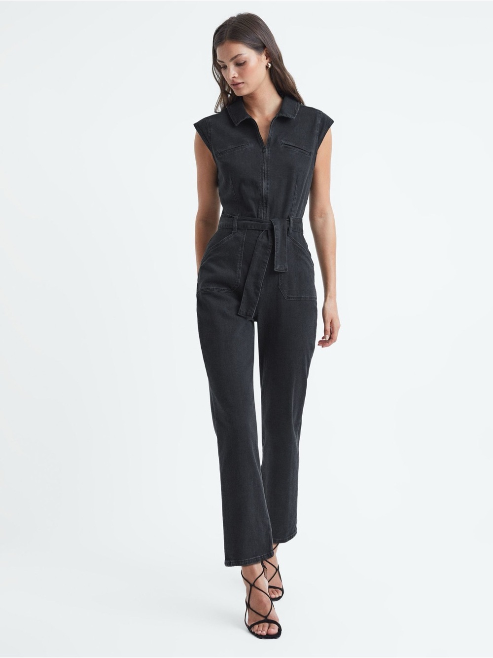 PAIGE Black Sleeveless Denim Jumpsuit